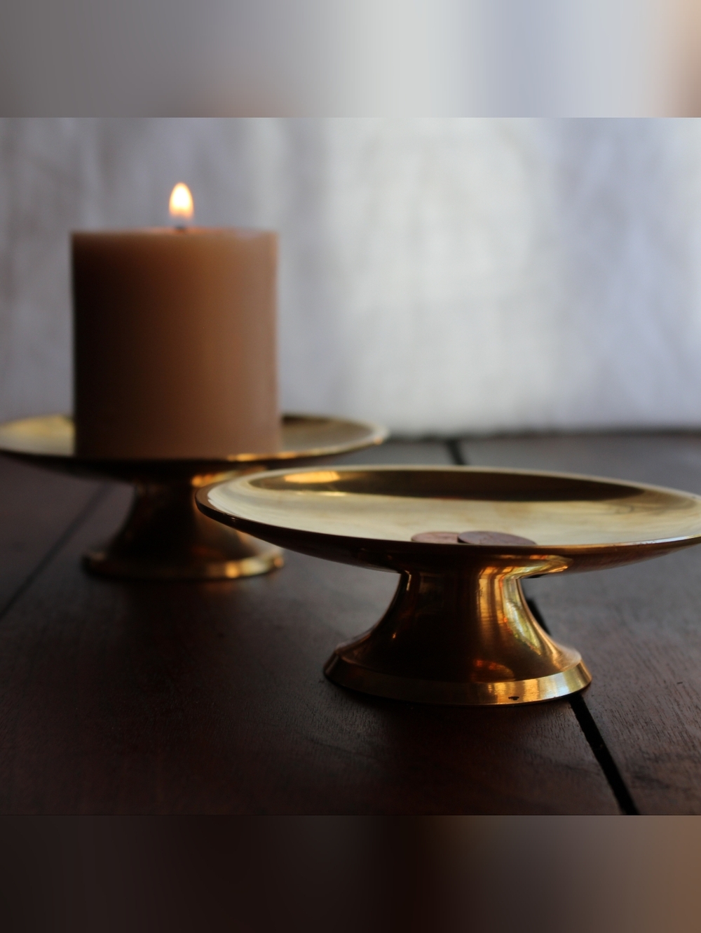 Vintage Brass Pedestal Tray Candle Holder